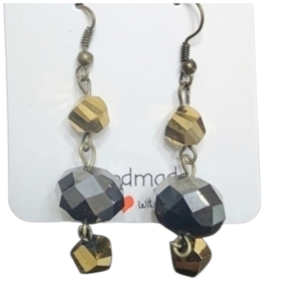 Handmade Black & Gold Dangle Earrings